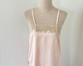 Old silk nightgown 1920 / pale pink silk nightie embroidered lace / handmade / old lingerie / French antique nightdress 20's
