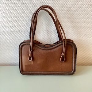 Sac en cuir vintage 1950 / petit sac en cuir marron / sac cartable pochette / made in France / fait main / french vintage bag 50’s