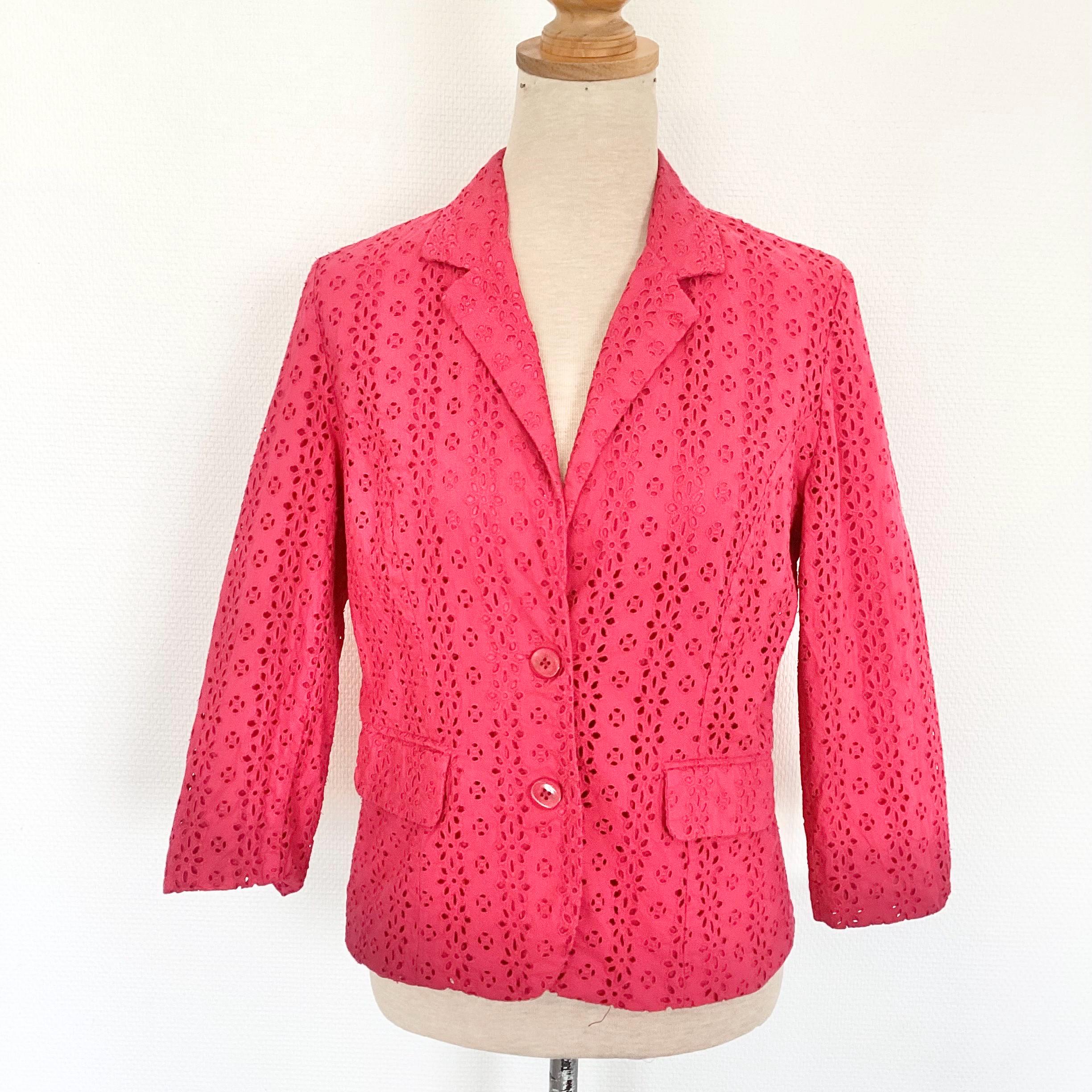 Oscar de la Renta, Veste OSCAR de la renta 1990 / veste courte en coton dentelle rose fuchsia / taille S / veste cérémonie / american vintage shirt 90’s