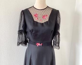 古いネグリジェ 1920年/白刺繍リネンネグリジェレターCF/ドレス/古い