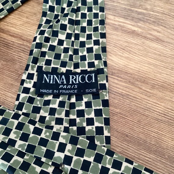 Cravate Nina Ricci Paris Pure Soie - Fabriquée En France, Motif Rayures Vertes, Occasion