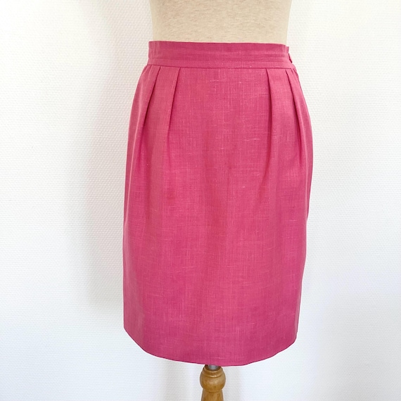 Courrèges, Jupe COURRÈGES vintage 1970 / jupe droite en lin rose / taille S / luxe France / fabrication française / french vintage skirt 70’s
