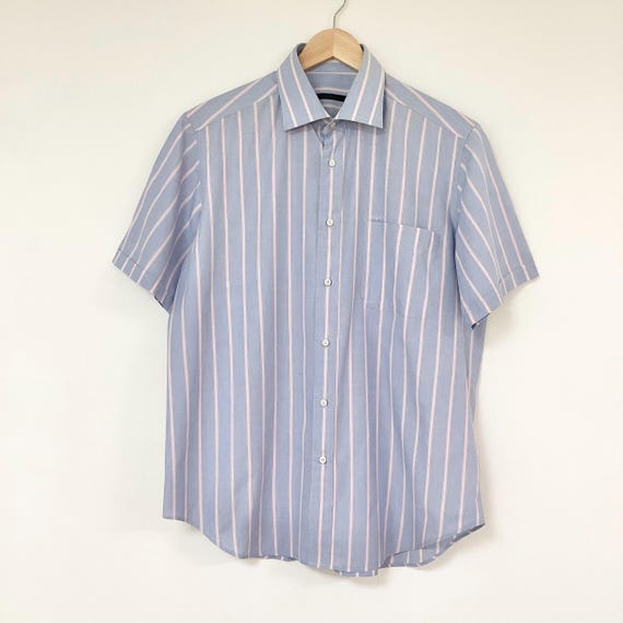 Chemise UNGARO 1980 / chemise homme en coton bleu rayé blanc et rouge / manches longues / luxe France / French vintage shirt 80’s