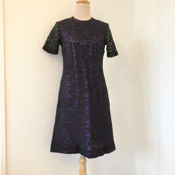 Vintage Dress Black Lace 1960 / Dress in Black Lace and Purple - Etsy