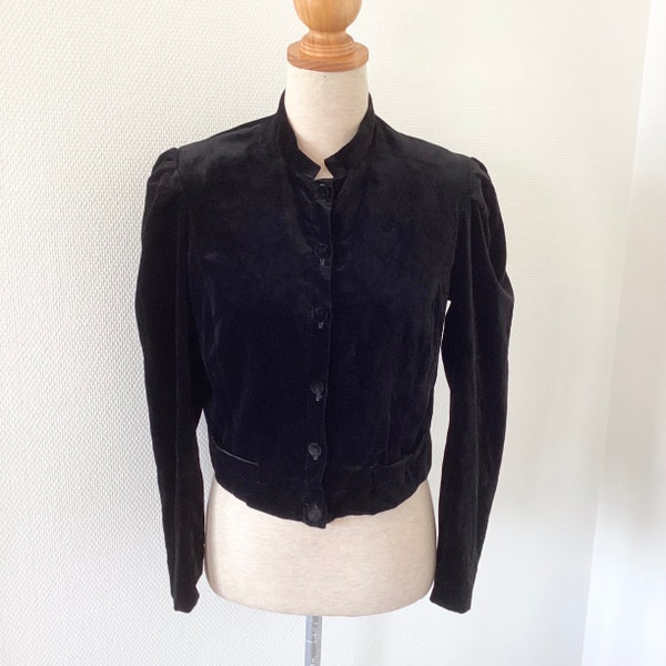 Veste vintage 1950 / veste en velours noire cintrée / fabrication française / fait main / manteau court / french vintage jacket 50’s