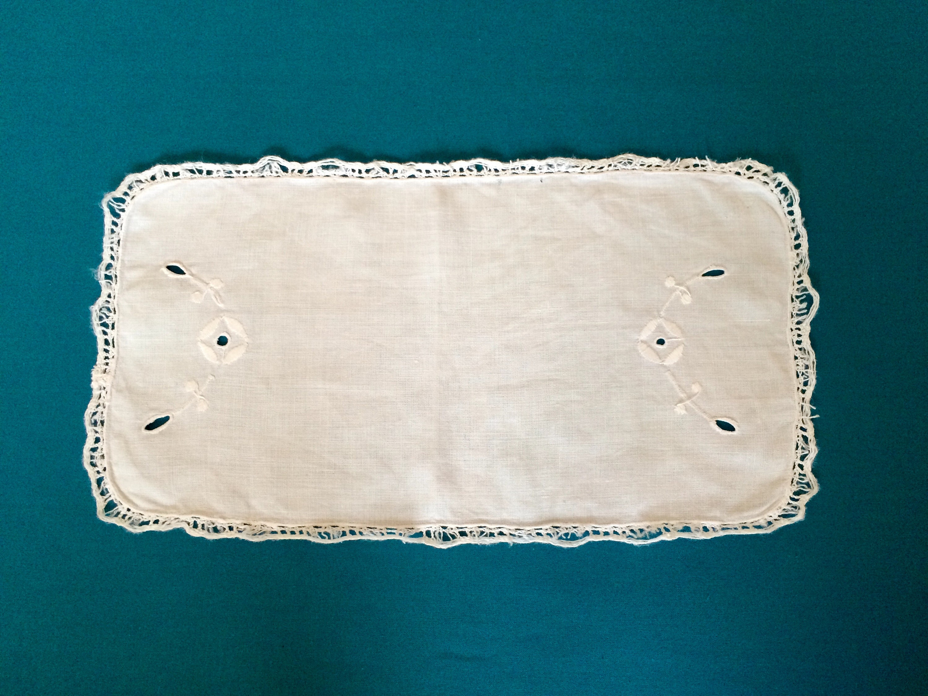 Napperon Brodé et Dentelle Ancien Au Crochet, Coton Blanc à La Main Français/French Antique Placemat