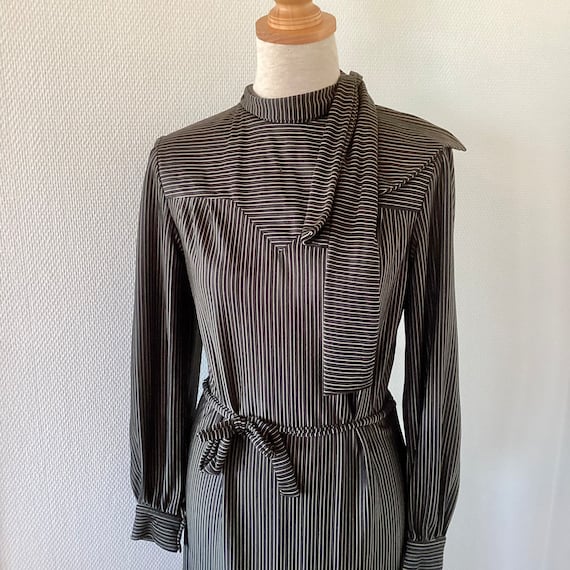 Dress COURRÈGES vintage 1970 / black midi dress s… - image 1