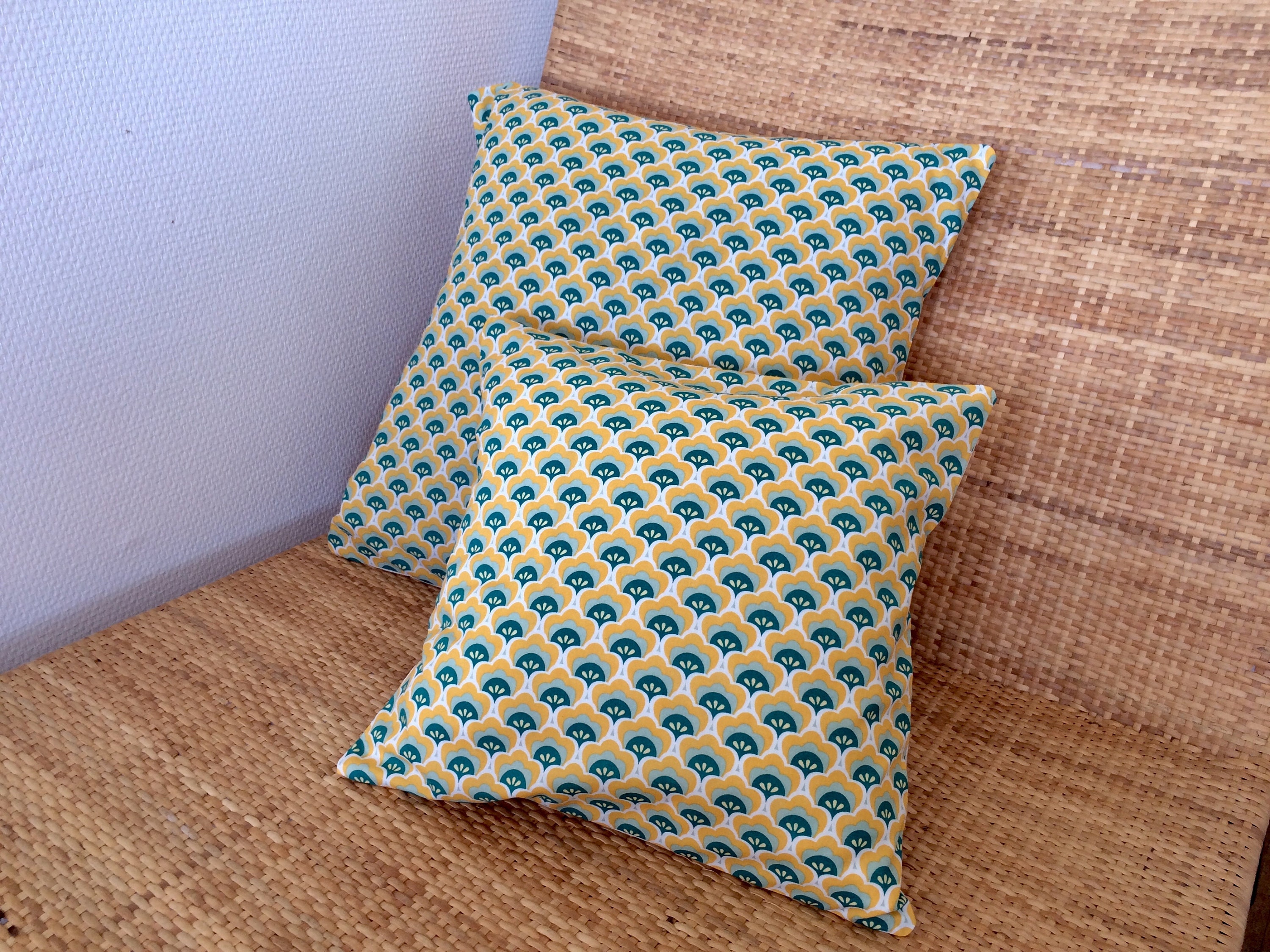 Housse de Coussin en Coton Motifs Jaunes et Verts Style Vintage 40x40 cm 30x30/Cushion Cover