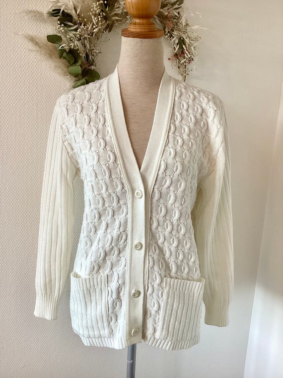 Gilet beige vintage 1980 veste pull beige avec des poches gros gilet cardigan large torsade french vintage jacket 80s Etsy France