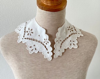 Col amovible vintage 1920 / col En lin brodé dentelle blanche / collerette blanche / col victorien / antique removable collar 20’s