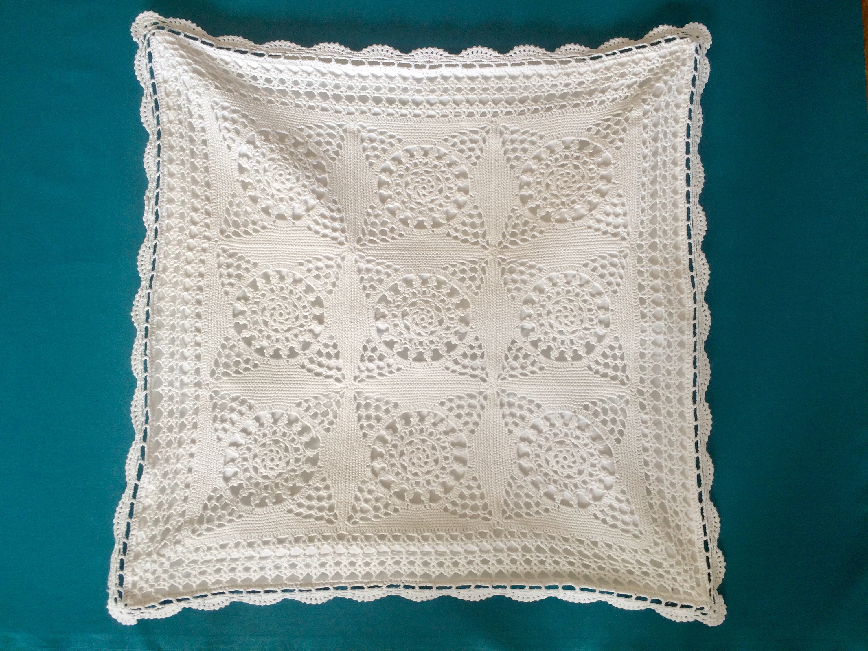 Grande Housse de Coussin Vintage en Crochet 1960 Dentelle Blanche/59x59 cm Fait à La Main French Cus