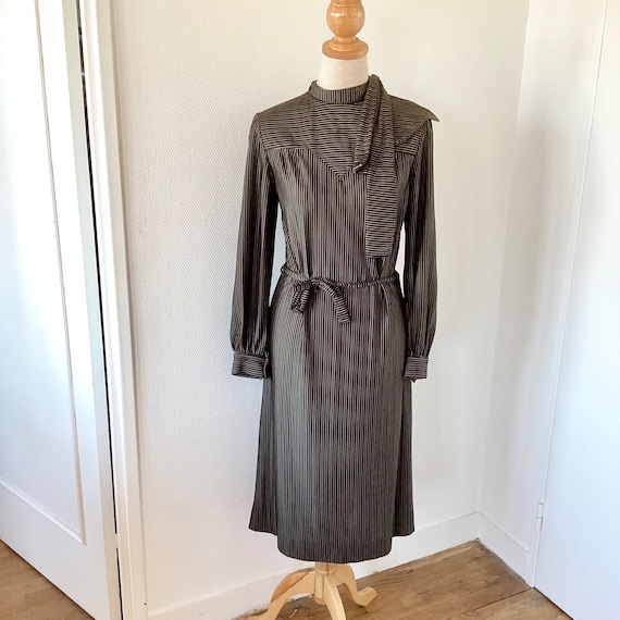 Dress COURRÈGES vintage 1970 / black midi dress s… - image 2