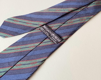 Vintage-Seidenkrawatte von Yves Saint Laurent, 1970er Jahre / blau-grün gestreift / französische Fertigung / handgefertigt / Vintage-Krawatte aus den 70er Jahren