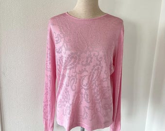 Vintage 1980s Sweater / Pastel Pink Fine Sweater / Lace Knit Top / Vintage Clothing / Size S / French Vintage 80s Sweater