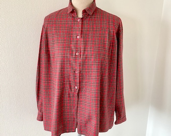 Daniel Hechter vintage blouse 1970 / red Scottish cotton shirt / old blouse / French vintage blouse 70’s