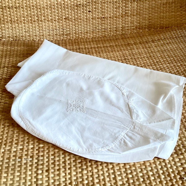 taie de traversin ancienne 1930 / housse de coussin en coton blanc et dentelle / linge de lit ancien / french antique bed linen 30’s