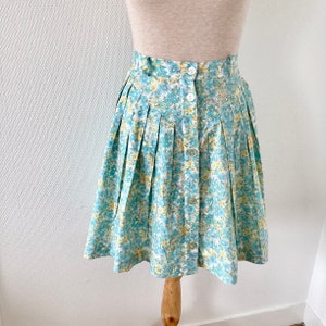 Vintage 1970 midi skirt / white cotton skirt with yellow blue flowers / French manufacture / Carole Richard / French vintage skirt 60&#39;s