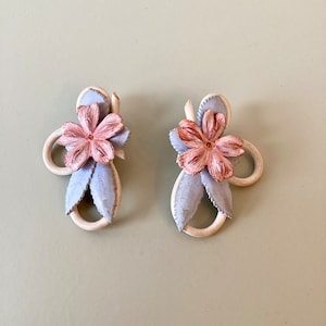 Vintage 1950 earrings / blue rose flower ear clips / old art deco jewelry / handmade / French vintage earring 60’s