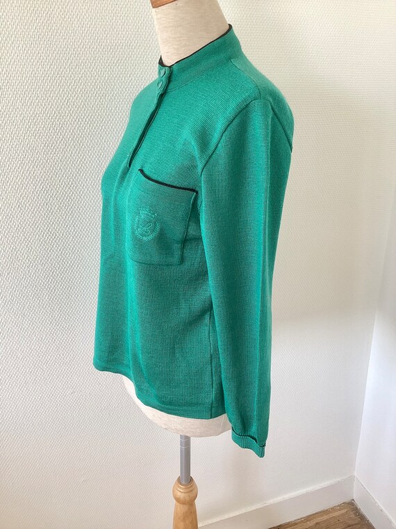 Vintage 1970 sweater / green wool sweater / embro… - image 7