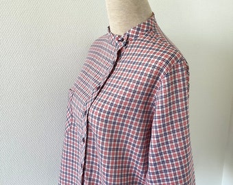 Vintage Blouse 1960 / White Cotton Shirt With Red and Blue - Etsy
