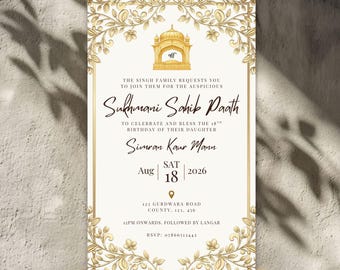 Sukhmani Sahib Digital Invitation Card for Sikh Punjabi/Indian function for birthdays, religious functions - Instant Download