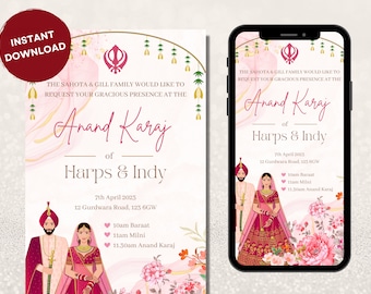 Anand Karaj Invitation Template: Sikh Wedding, Punjabi Invites (Digital Download)