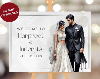 Indian Wedding Welcome Sign: Silver & Black Theme (Digital Download)