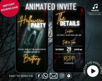 Animated Scary Halloween Party Invitation: Haunted Hallway (Digital)