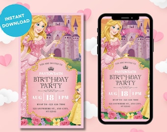 Princess Birthday Invitation: Pink Castle Party, Editable Digital Invite