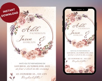 Sjabloon rustieke herfsthuwelijksuitnodiging: bloemen gebladerte (digitale download)