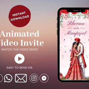 Faire-part vidéo de mariage indien de luxe de plusieurs pages, faire-part vidéo d'animation pendjabi, invitation vidéo, carte de mariage, faire-part de luxe