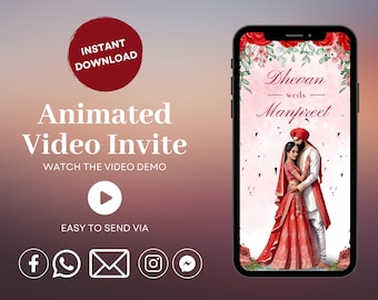 Luxury Punjabi Wedding Video Invitation: Animated Indian Evite (Digital Download)