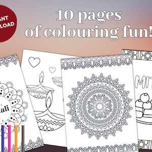 Diwali coloring activity pages for kids, Diwali colouring pages digital, DIY coloring book for Diwali, DIY craft, festival of light kids