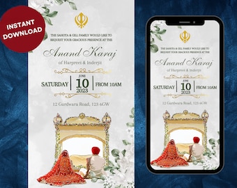 Digital Anand Karaj Invitation Template: Sikh Wedding (Instant Download)