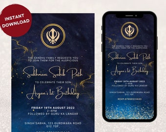 Uitnodiging Sukhmani Sahib-pad: blauwe babyzegen (digitale download)