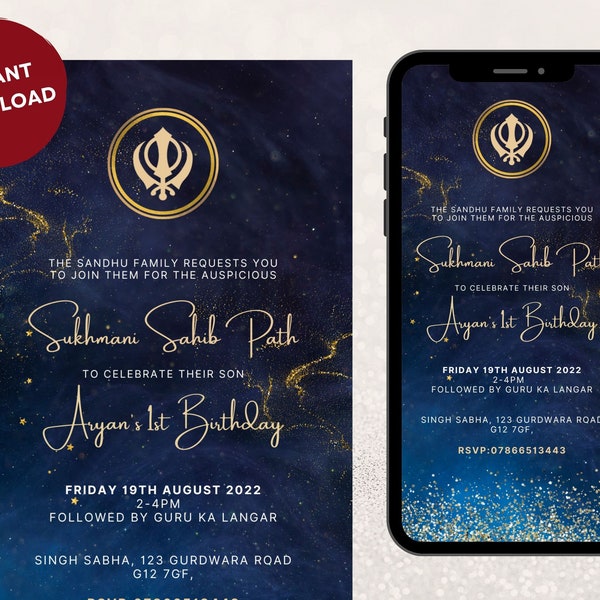 Sukhmani Sahib Path Invitation Whatsapp | Digital Sukhmani Sahib Path Invitation | baby boy blessing Sukhmani Sahib Paath Invitation | blue