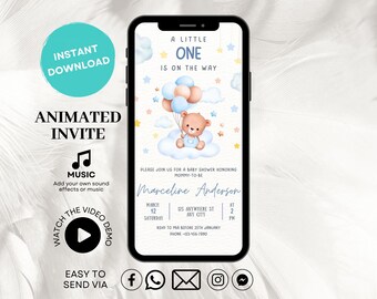 Baby Bear Baby Shower Invitation: Blue Balloons (Digital Download)