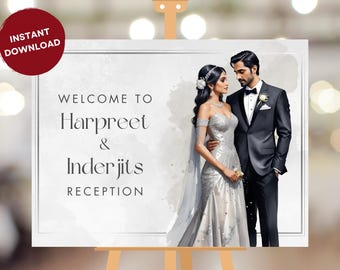 Indian Wedding Welcome Sign: Silver & Black Reception Decor (Digital Download)