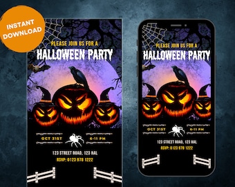 Spooky Pumpkins Halloween Party Invitation: Editable Digital Template
