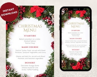 Christmas Wreath Menu Template: Editable Holiday Menu (Digital Download)