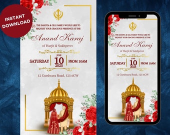 Digital Anand Karaj Invitation: Sikh Wedding Template (Instant Download)