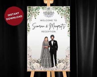 Indian Wedding Reception Welcome Sign: Black & Silver (Digital Download)