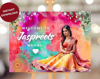 Indian Wedding Welcome Sign: Mehndi, Choora, Jaggo (Digital Template)