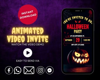 Animated Pumpkin Halloween Party Invitation (Digital Download)