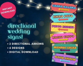 Bollywood Wedding Directional Signs: Fun Indian Decor (Digital Download)