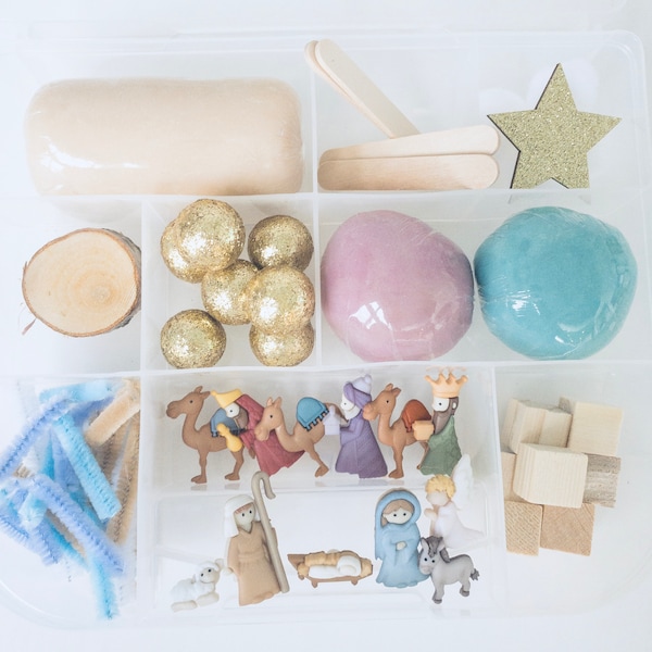 Kit de plastilina de Natividad, Kit sensorial de la natividad, Kit de plastilina de Navidad, Regalo de Navidad para niños, Caja sensorial de Navidad, Partes sueltas, Plastilina