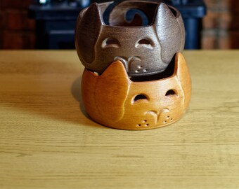 Handcrafted Dog Yarn Bowl, Wood-Infused PLA, Hand Polished