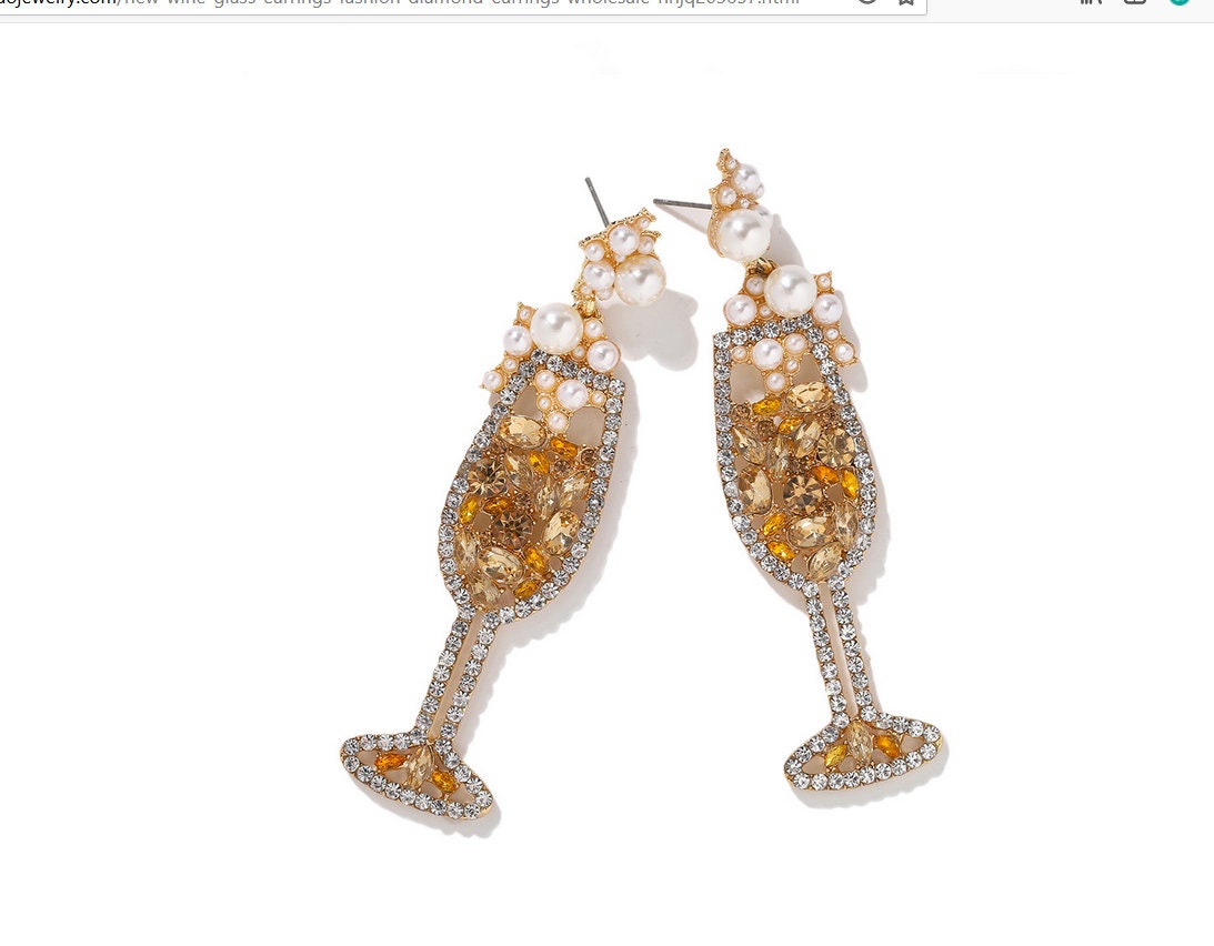 Rhinestone Champagne Glass Earrings Wine Glass Alcohol Etsy