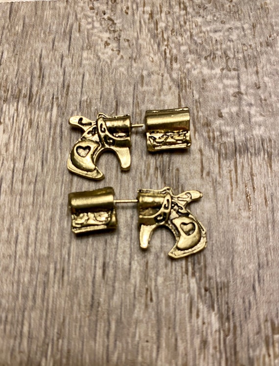 Pistol Ear Jacket Revolver Gun Earrings Gold Color Front Back