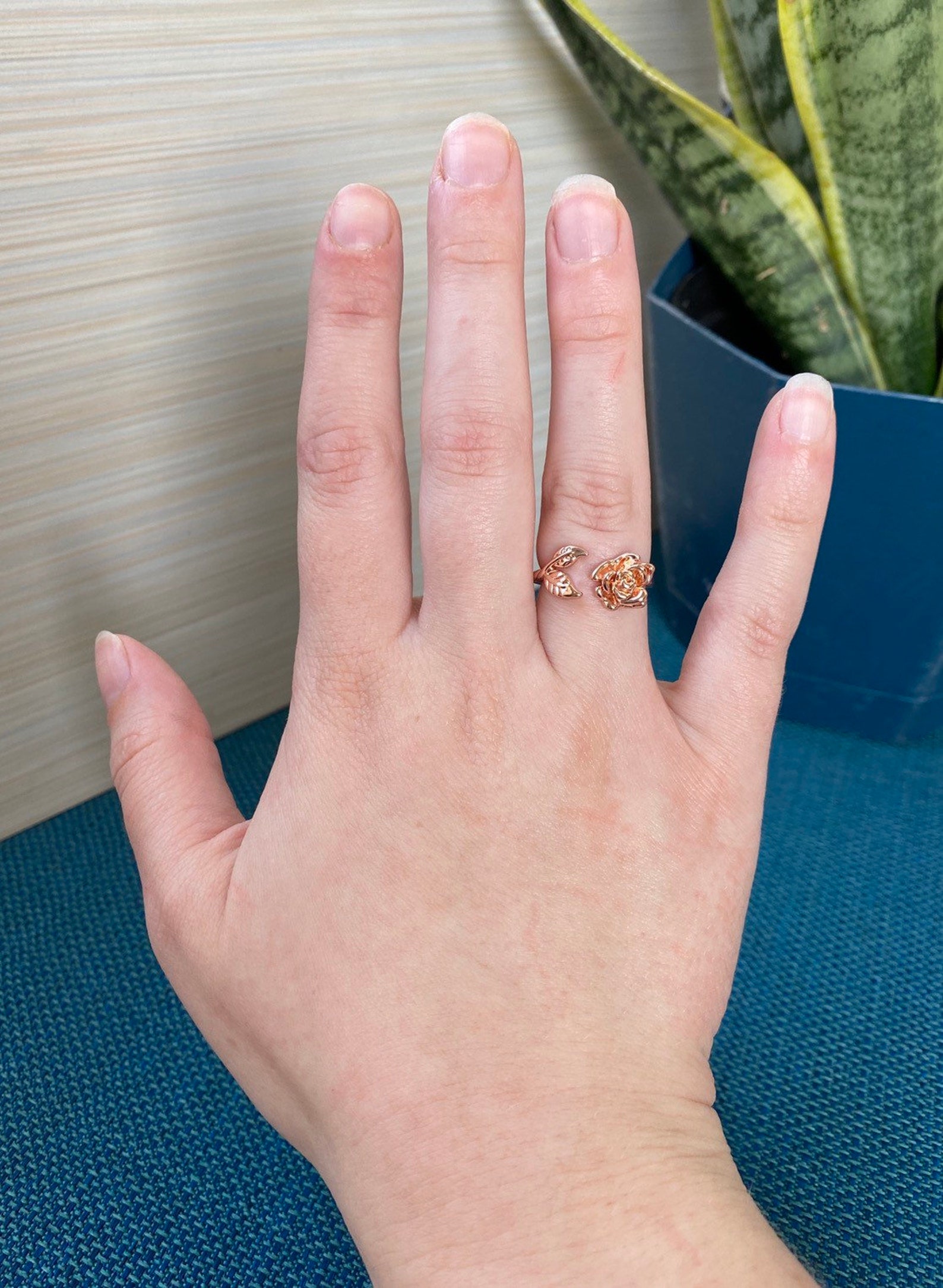 Rose Gold Flower & Leaf Ring Size 7 Rose Ring Flower Etsy